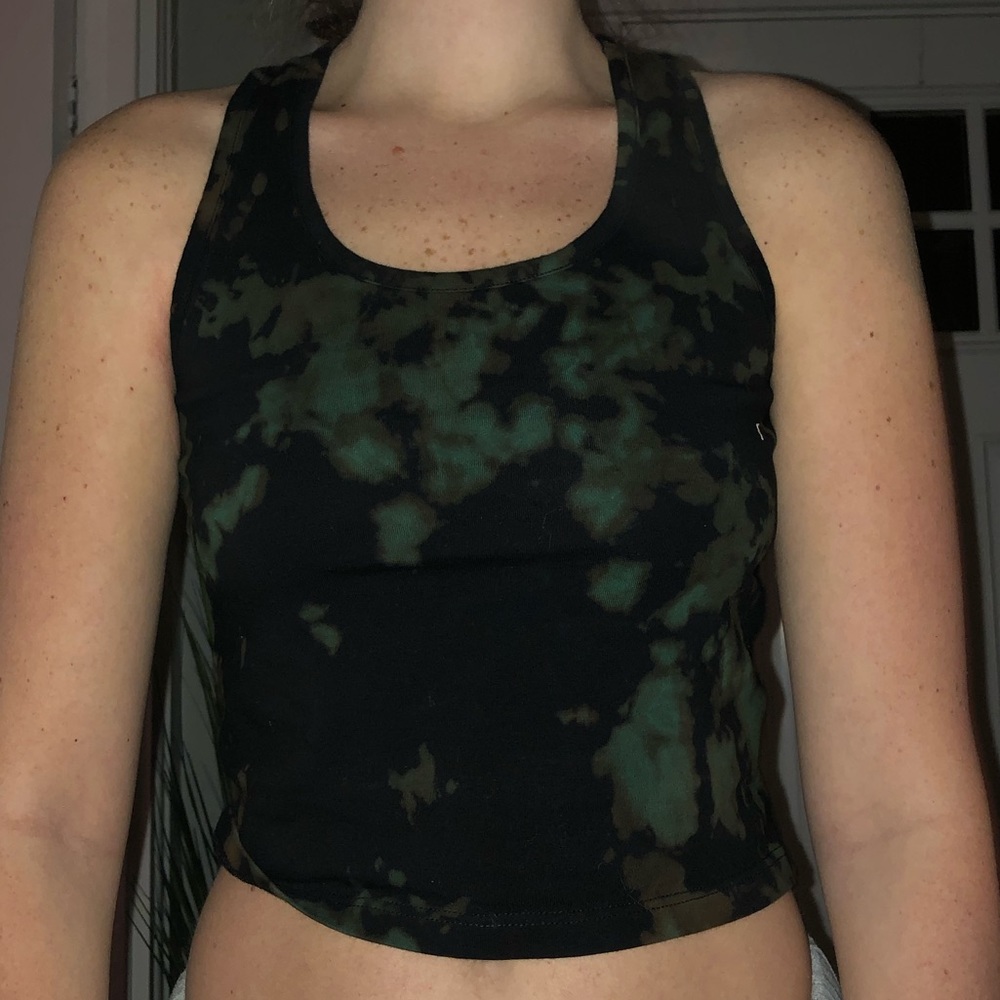 COPY - Tie Dye Bleach Tank Top Crop Green